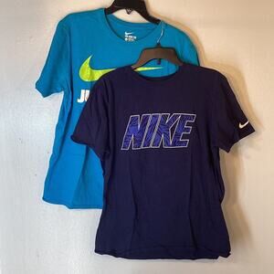 The Nike Tee Mens Large Shirt Swoosh Short Sleeve Lot Of 2 Blue Turquoise